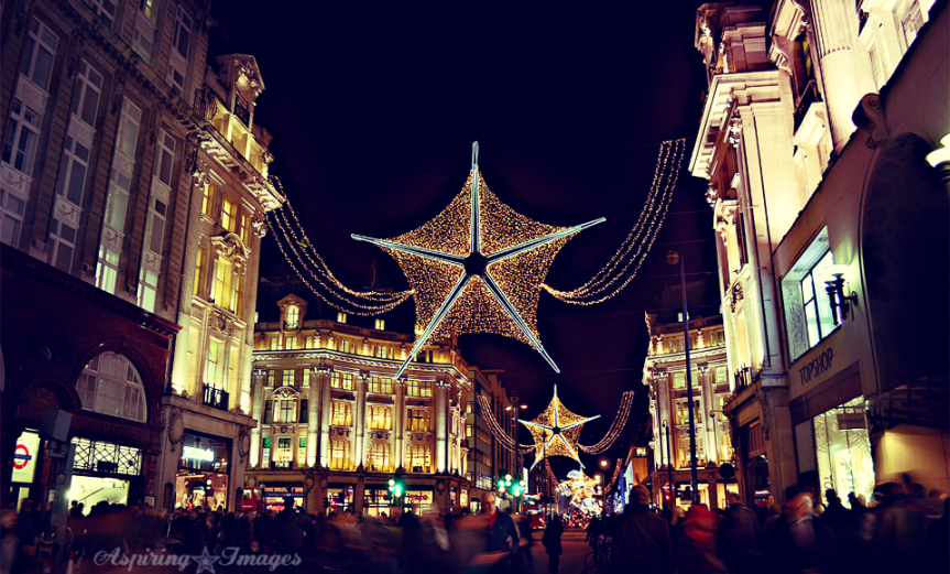 London Christmas Lights on Oxford Street via Aspiring Images by Rachel